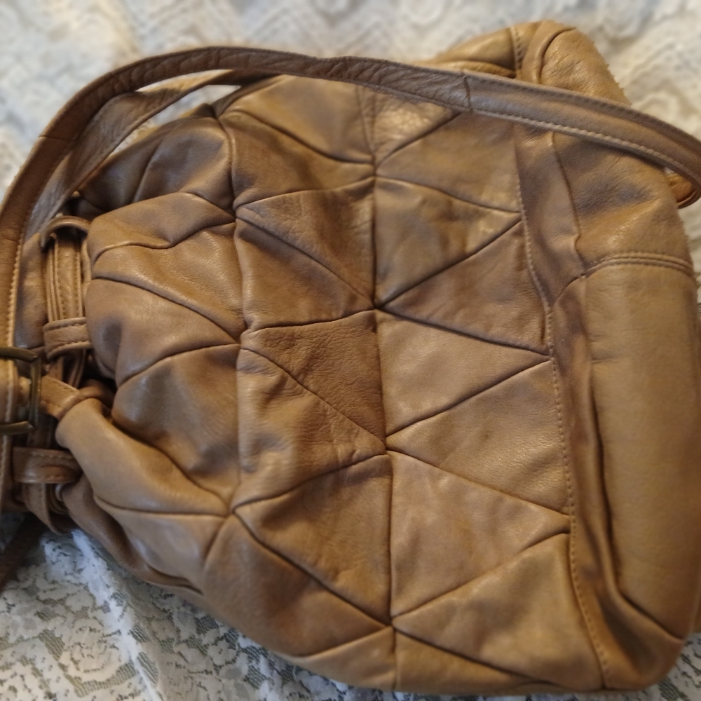 Vintage Patchwork Leather Drawstring Crossbody Sh… - image 6